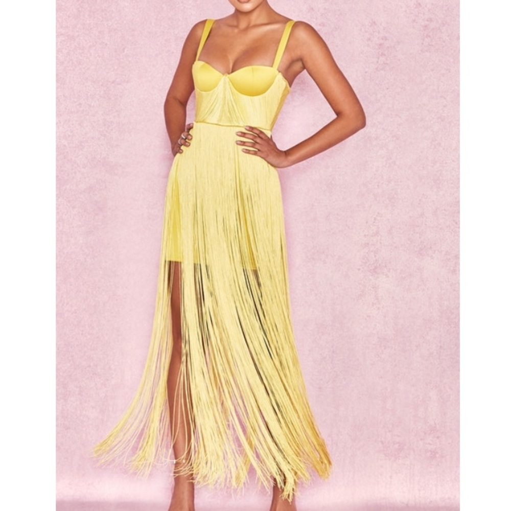 House of CB Yellow Fringe Dress